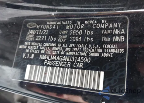 2022 Hyundai Elantra Sel z USA, uszkodzony, nr VIN KMHLM4AG4NU314590
